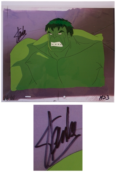 Stan Lee Signed Production Cel, Hand-Painted of His ''Incredible Hulk''